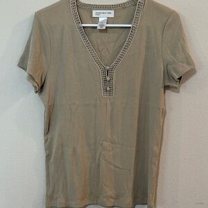 Jones New York Women's Beige Short Sleeve Top